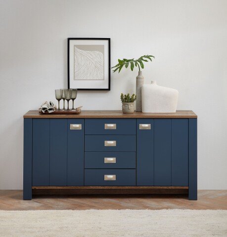 Sideboard >Dijon< in Parisian Blue Nachbildung - 163x79x45cm (BxHxT)