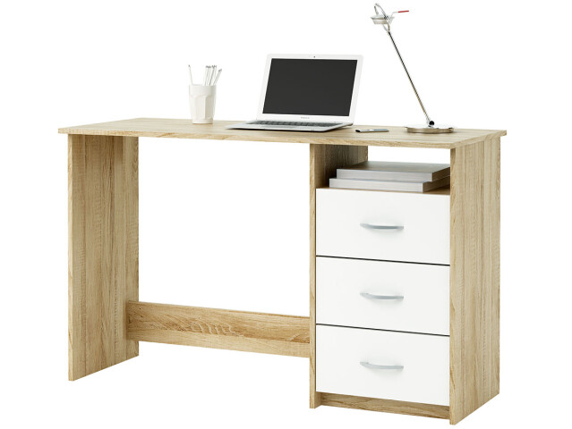 Schreibtisch >Florian< in Weiß/Sonoma-Eiche - 123x76.5x50.1cm (BxHxT)