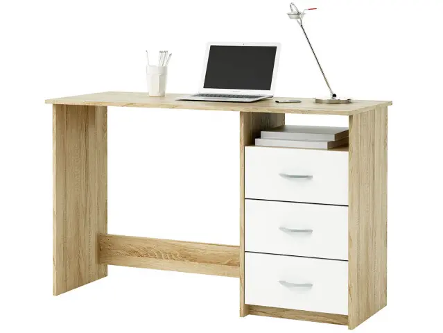 Schreibtisch >Florian< in Weiß/Sonoma-Eiche - 123x76.5x50.1cm (BxHxT)
