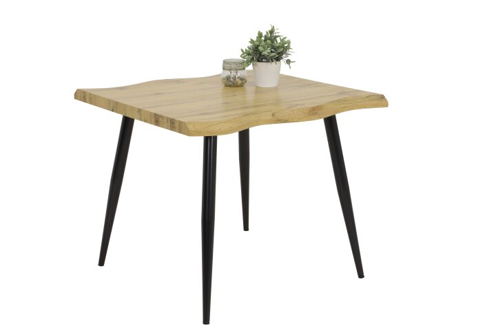 Esstisch >Sandra< in Wildeiche/Schwarz aus MDF - 90x76x90cm (BxHxT)