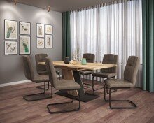 Säulen-Esstisch >Jenniffer< in Artisan Eiche/Schwarz - 180x76x90 (BxHxT)