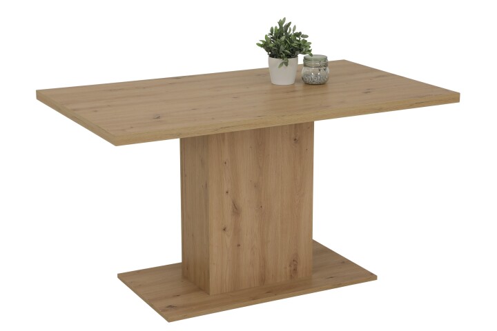 Säulen-Esstisch >Alex< in Artisan Eiche aus Holzwerkstoff - 138x76x80cm (BxHxT)