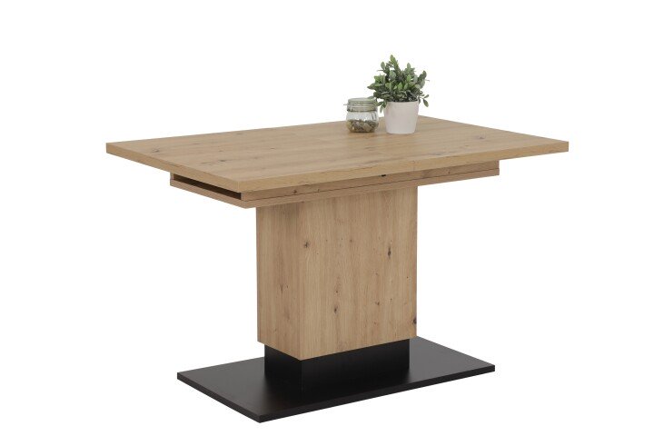 Säulen-Esstisch >Lori< in Artisan Eiche/Schwarz - 120x76x80 (BxHxT)