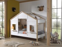 Hausbett >BABS< in Kiefer Farbe Oak/Weiß - 210x170x97 (BxHxT)