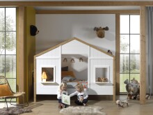 Hausbett >BABS< in Kiefer Farbe Oak/Weiß - 210x170x97 (BxHxT)