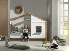 Hausbett >BABS< in Kiefer Farbe Oak/Weiß - 210x170x97 (BxHxT)