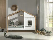 Hausbett >BABS< in Kiefer Farbe Oak/Weiß - 210x170x97 (BxHxT)