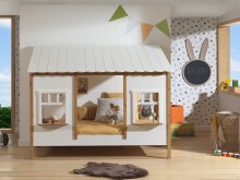 Hausbett >HAUSBETT< in Kiefer Farbe Oak/Weiß - 214x174x105 (BxHxT)