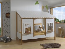 Hausbett >HAUSBETT< in Kiefer Farbe Oak/Weiß - 214x174x105 (BxHxT)