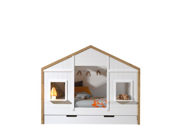 Hausbett >BABS< in Kiefer Farbe Oak/Weiß - 210x168,7x106 (BxHxT)