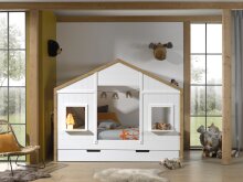 Hausbett >BABS< in Kiefer Farbe Oak/Weiß - 210x168,7x106 (BxHxT)