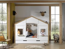 Hausbett >BABS< in Kiefer Farbe Oak/Weiß - 210x168,7x106 (BxHxT)