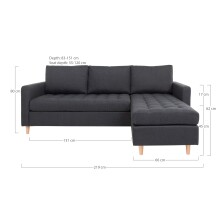 Ecksofa >Firenze< in Dunkelgrau aus Stoff - 219x45x151cm (BxHxT)