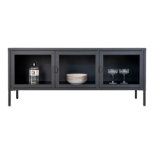Vitrine >Brisbane< in Schwarz mit Glas aus Stahl, Glas - 140x85x40cm (BxHxT)