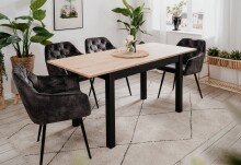 Esstisch >Coburg< ausziehbar 160cm, Artisan Eiche / Schwarz - 120/160x76,5x70cm (BxHxT)