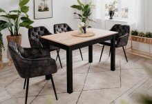 Esstisch >Coburg< ausziehbar 160cm, Artisan Eiche / Schwarz - 120/160x76,5x70cm (BxHxT)