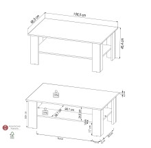 Couchtisch >PORTUM< in Braun/Grau aus Holzwerkstoff - 106,5x45,4x66,5cm (BxHxT)