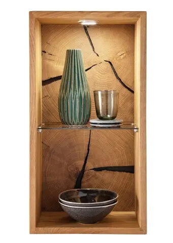 Wandregal >KM-0660< in braun aus Wildeiche massiv geölt - 34x63x20cm (BxHxT)