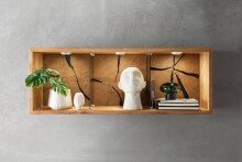Wandregal >KM-0660< in braun aus Wildeiche massiv geölt - 34x94x20cm (BxHxT)
