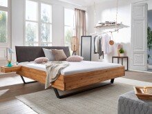 Bett >BE-0573< in braun aus Wildeiche massiv geölt - 185x95x213cm (BxHxT)