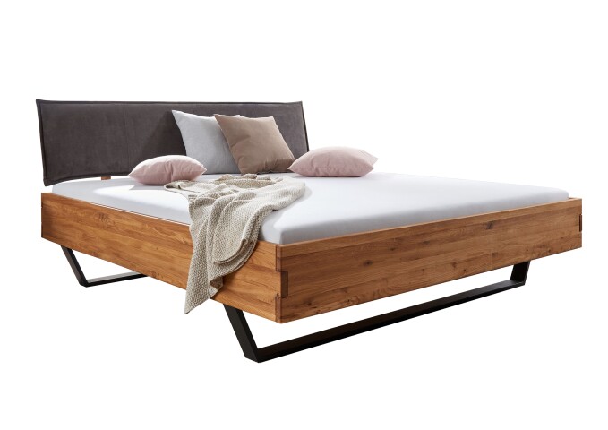 Bett >BE-0573< in braun aus Wildeiche massiv geölt - 205x95x213cm (BxHxT)