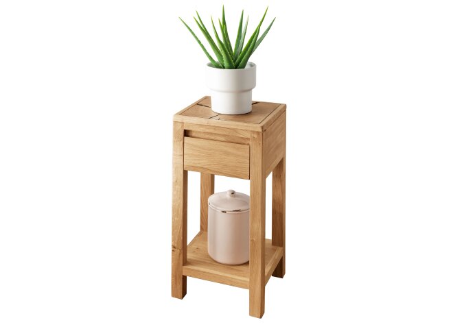 Beistelltisch >KM-0660< in braun aus Wildeiche massiv geölt - 30x60x30cm (BxHxT)