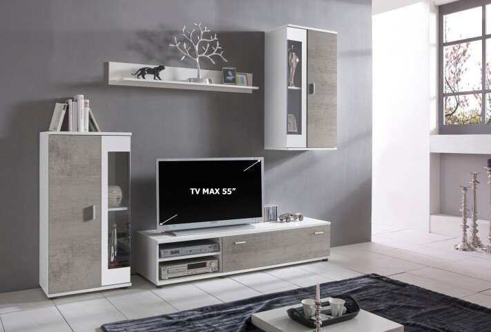 Wohnzimmer-Set >FOX< in Betonoptik/Weiß - 232,4x178,8x40,5 (BxHxT)