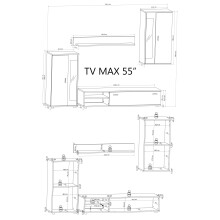 Wohnzimmer-Set >FOX< in Betonoptik/Weiß - 232,4x178,8x40,5 (BxHxT)