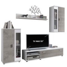 Wohnzimmer-Set >FOX< in Betonoptik/Weiß - 232,4x178,8x40,5 (BxHxT)
