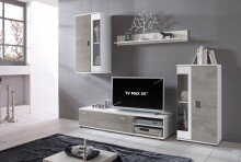 Wohnzimmer-Set >FOX< in Betonoptik/Weiß - 232,4x178,8x40,5 (BxHxT)