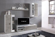 Wohnzimmer-Set >FOX< in Betonoptik/Weiß - 232,4x178,8x40,5 (BxHxT)