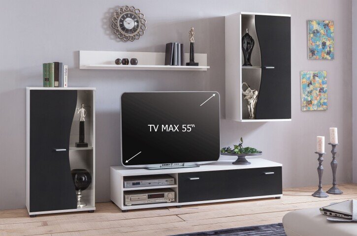 Wohnzimmer-Set >PUR< in Schwarz aus Holzwerkstoff - 234,3x170x40,2cm (BxHxT)