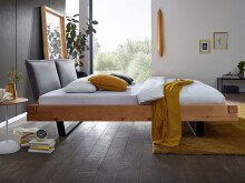 Massivholzbett >BE-0577< Liegefläche 200x200cm, Kiefer massiv eichefarbig geölt - Stellmaß 218x38x222cm (BxHxT)