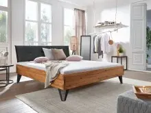 Massivholzbett >BE-0587< in braun - 145x95x213 (BxHxT)