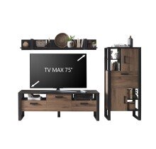 Wohnwand >NORDI< in Schwarz/Okapi Nuss - 270,1x177,6x43,1 (BxHxT)