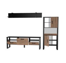 Wohnwand >NORDI< in Schwarz/Okapi Nuss - 270,1x177,6x43,1 (BxHxT)