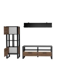 Wohnwand >NORDI< in Schwarz/Okapi Nuss - 227,3x177,6x43,1 (BxHxT)