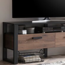 Wohnwand >NORDI< in Schwarz/Okapi Nuss - 227,3x177,6x43,1 (BxHxT)