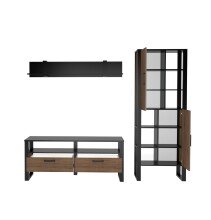 Wohnwand >NORDI< in Schwarz/Okapi Nuss - 240,1x200,1x43,1 (BxHxT)