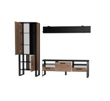 Wohnwand >NORDI< in Schwarz/Okapi Nuss - 270,1x200,1x43,1 (BxHxT)