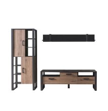 Wohnwand >NORDI< in Schwarz/Okapi Nuss - 270,1x200,1x43,1 (BxHxT)