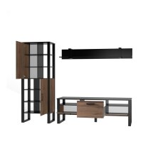 Wohnwand >NORDI< in Schwarz/Okapi Nuss - 270,1x200,1x43,1 (BxHxT)