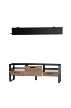 Wohnwand >NORDI< in Schwarz/Okapi Nuss - 180,3x177,6x43,1 (BxHxT)