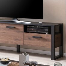 Wohnwand >NORDI< in Schwarz/Okapi Nuss - 180,3x177,6x43,1 (BxHxT)