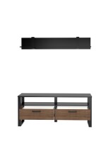 Wohnwand >NORDI< in Schwarz/Okapi Nuss - 150,3x177,6x43,1 (BxHxT)