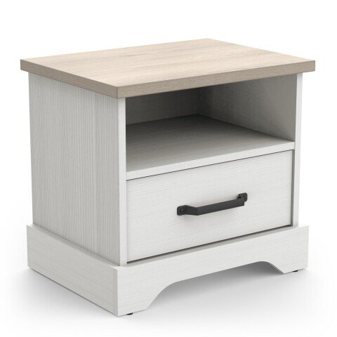 Nachtkommode >Cottage< in weiß/Eiche Kronberg - 47,3x43,7x35,3cm (BxHxT)