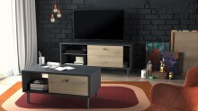 Lowboard >Arty< in Kohlschwarz/helles Holz - 110,4x47,5x39cm (BxHxT)