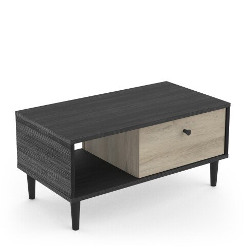 Couchtisch >Arty< in Kohlschwarz/helles Holz - 71,7x34,3x38,6cm (BxHxT)