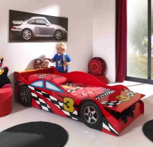 Autobett >Autobett< in Rot aus MDF - 175x48x78cm (BxHxT)