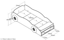 Autobett >Autobett< in Rot aus MDF - 175x48x78cm (BxHxT)